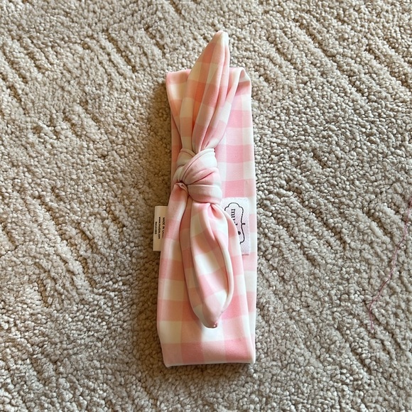 Mud pie pink and white gingham waterproof baby girl headband - Picture 10 of 12